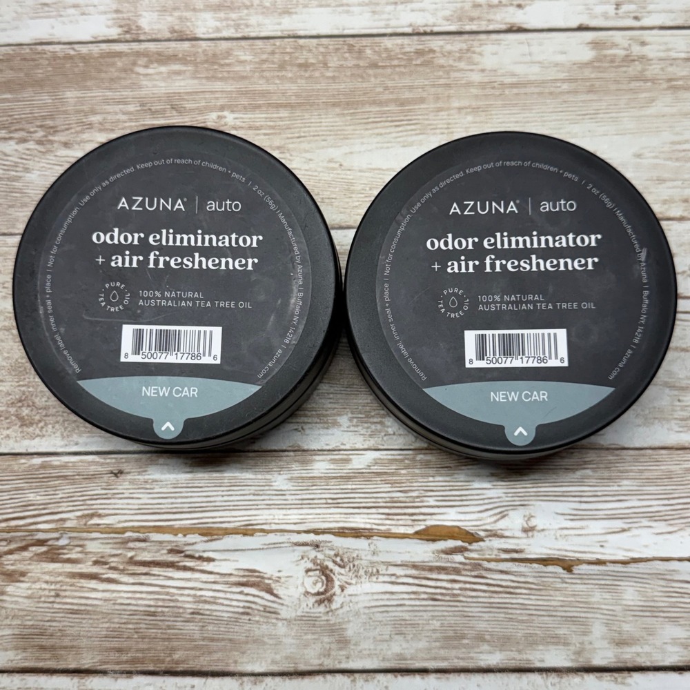 2x Azuna Auto Odor Eliminator Air Freshener 2oz Tea Tree Oil New Car